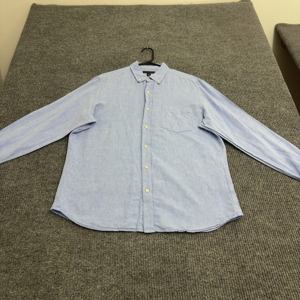 Banana Republic Button Down Mens L Blue Linen Cotton Long Sleeve Casual Classic